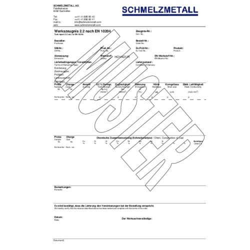 Materiál Osvědčení, Certifikát