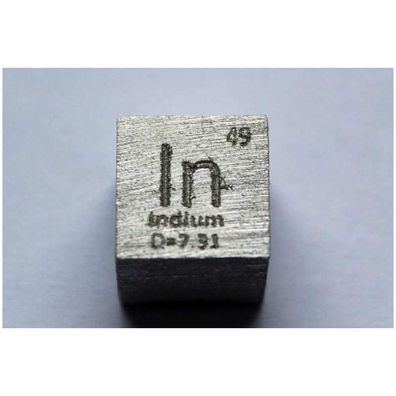 Indium In kovová kostka 10x10mm leštěná 99,995% čistota